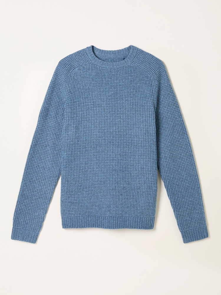 FatFace Calder Light Vintage Blue Crew Neck Knitted Jumper - Image 1 of 5