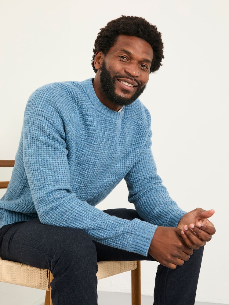 FatFace Calder Light Vintage Blue Crew Neck Knitted Jumper - Image 5 of 5
