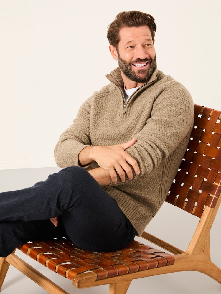 FatFace Calder Dark Natural Half Neck Knitted Jumper - Image 2 of 5