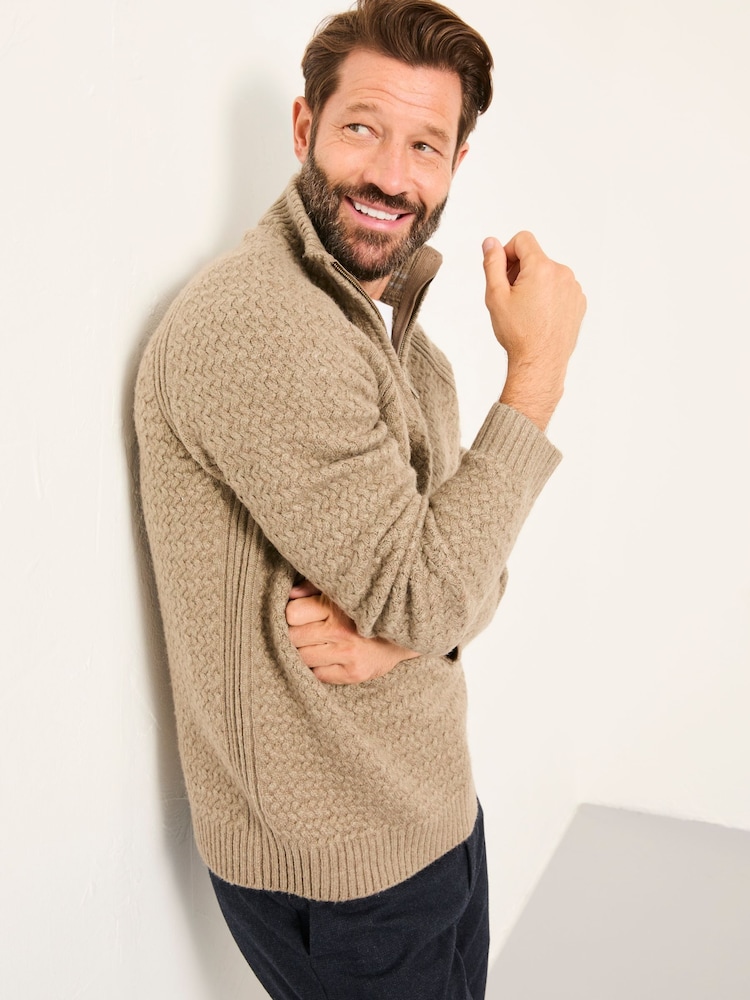 FatFace Calder Dark Natural Half Neck Knitted Jumper - Image 5 of 5