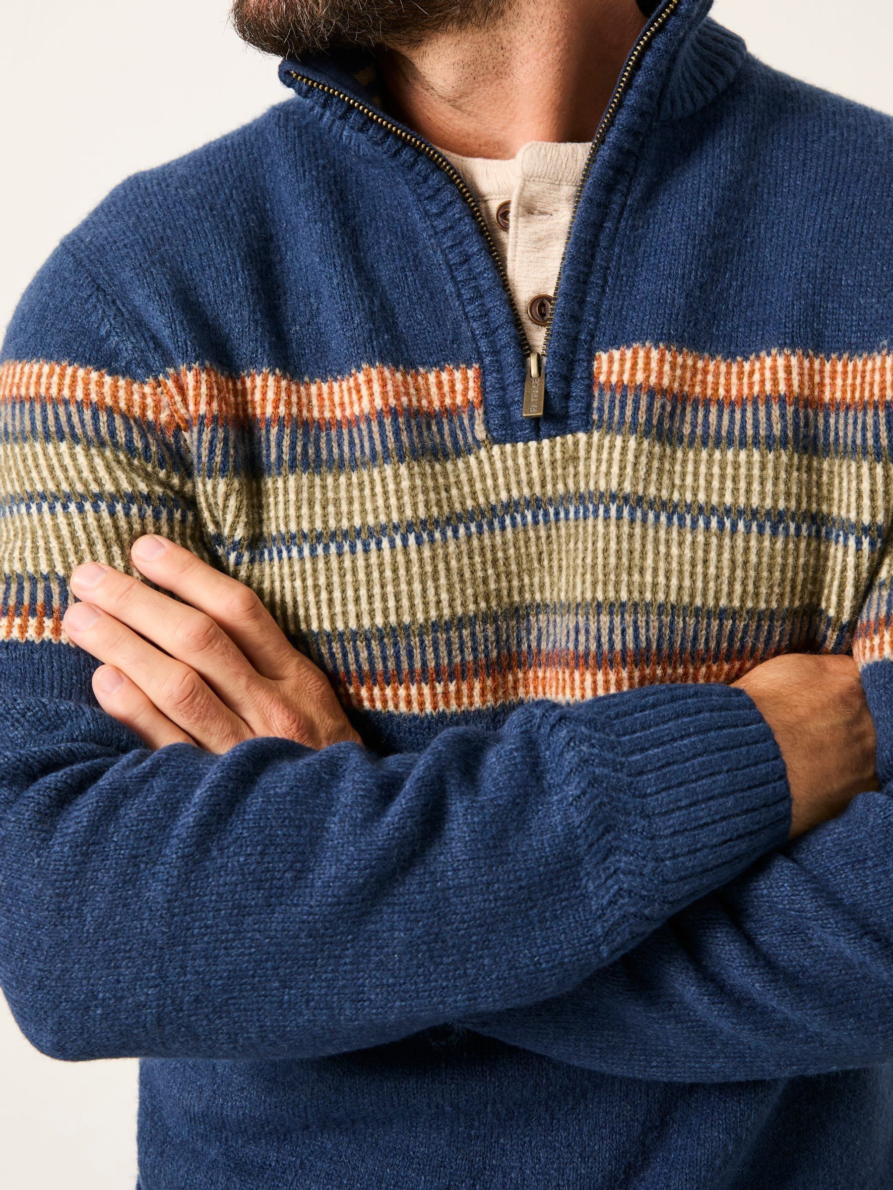 Buy FatFace Runswick Navy Half Zip Neck Knitted Jumper from the