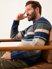 FatFace Calder Navy Stripe Crew Neck Knitted Jumper - Image 4 of 5