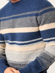 FatFace Calder Navy Stripe Crew Neck Knitted Jumper - Image 5 of 5