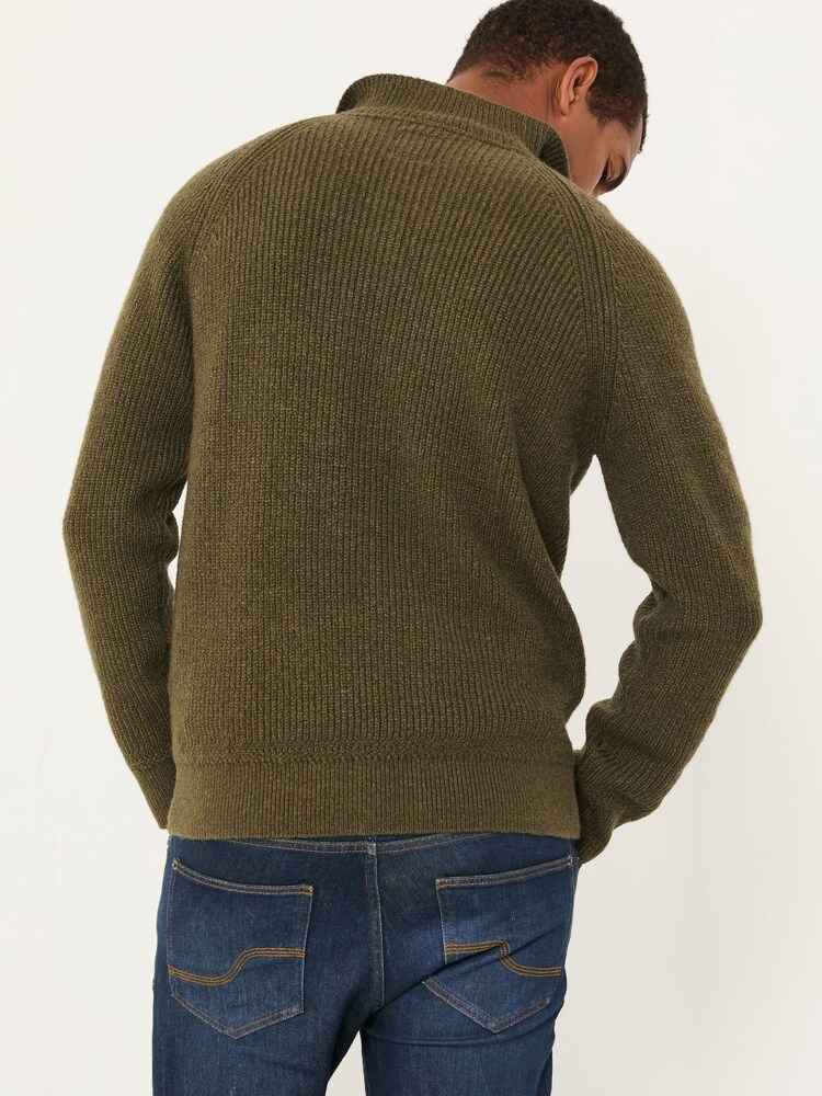 FatFace Harwick Khaki Green Half Neck Knitted Jumper - Image 2 of 5 FatFace Harwick Khaki Green Half Neck Knitted Jumper - Image 2 of 5
