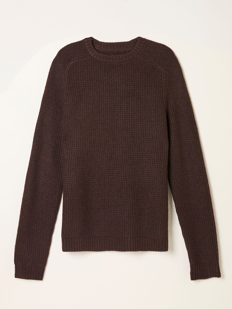 FatFace Calder Chocolate Brown Crew Neck Knitted Jumper - Image 1 of 6
