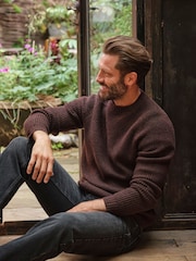 FatFace Calder Chocolate Brown Crew Neck Knitted Jumper - Image 2 of 6