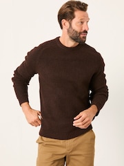 FatFace Calder Chocolate Brown Crew Neck Knitted Jumper - Image 3 of 6