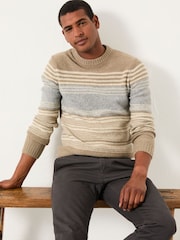 FatFace Calder Natural Stripe Crew Neck Knitted Jumper - Image 3 of 4