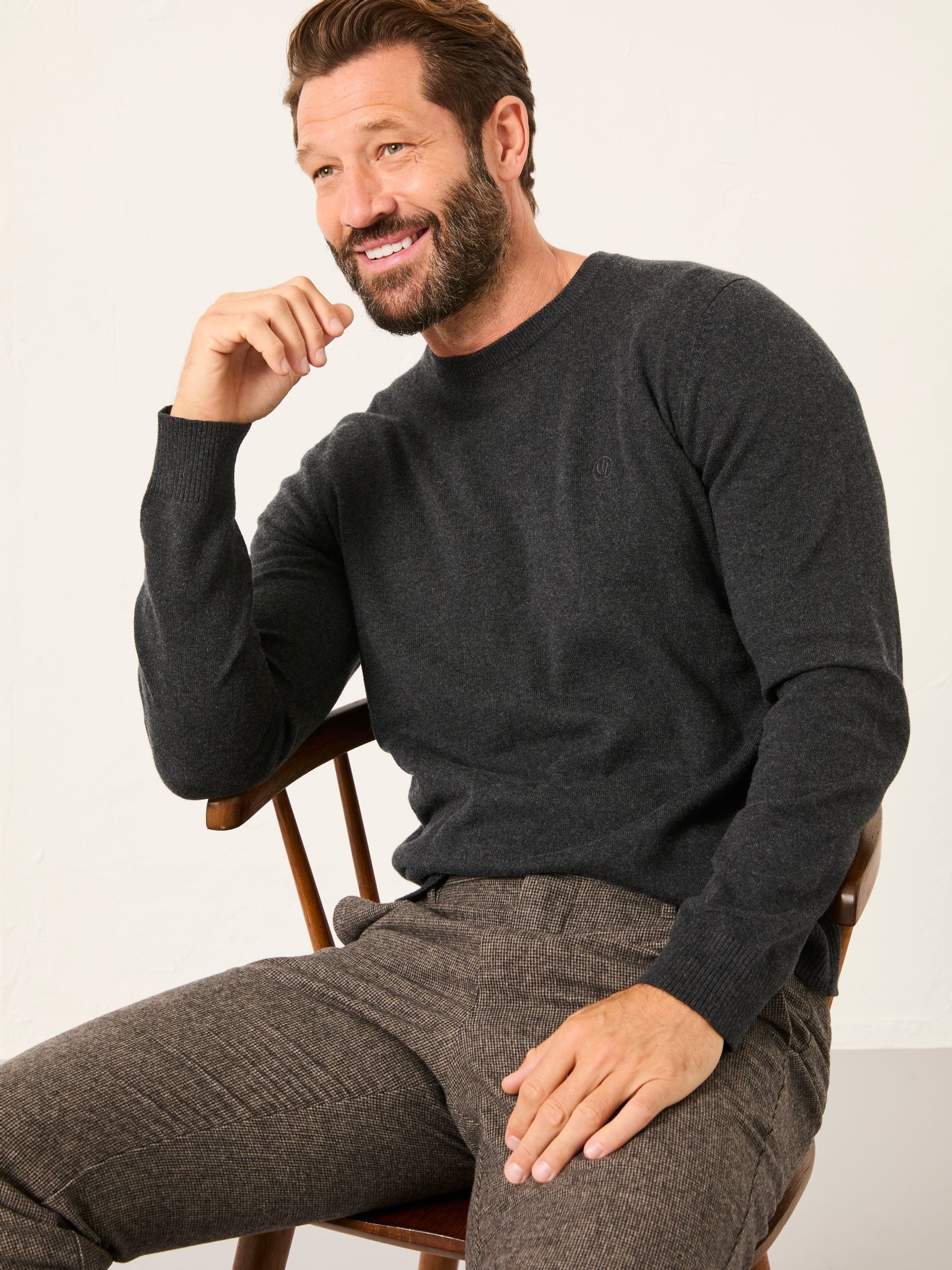 Fat Face Men's Charcoal Grey Fatface Rye Crew Neck Knitted Jumper