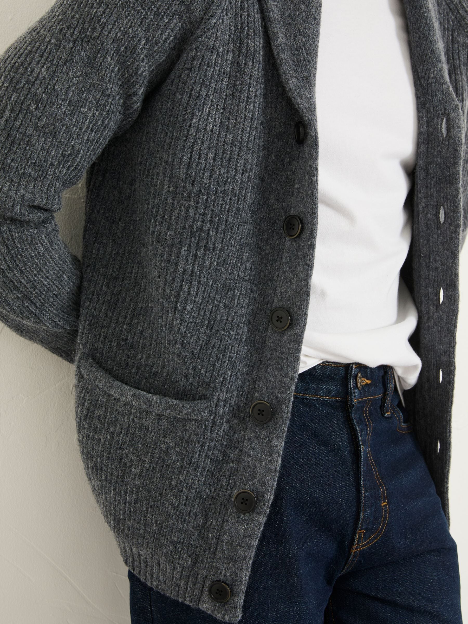 Buy FatFace Calder Charcoal Grey Shawl Collar Knitted Cardigan