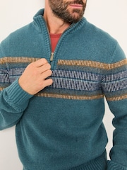 FatFace Runswick Teal Blue Half Neck Knitted Jumper - Image 3 of 5