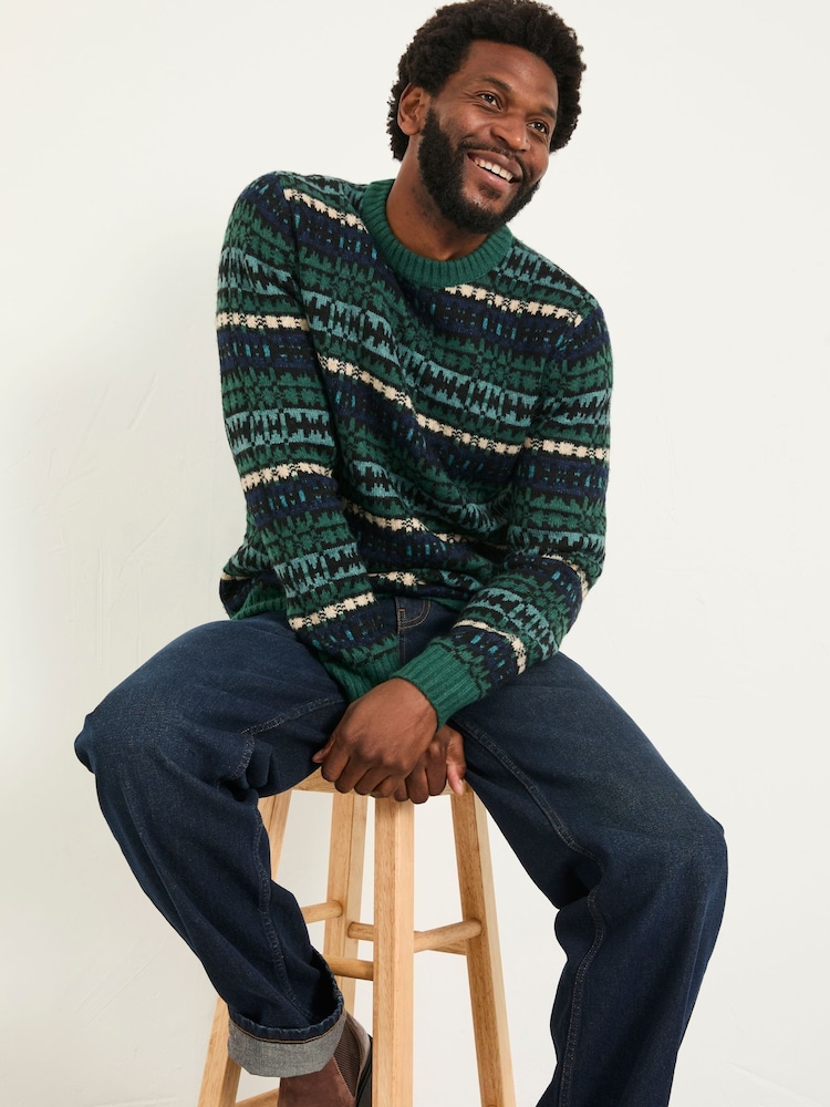 FatFace Green Blanket Crew Knitted Jumper - Image 2 of 6 FatFace Green Blanket Crew Knitted Jumper - Image 2 of 6