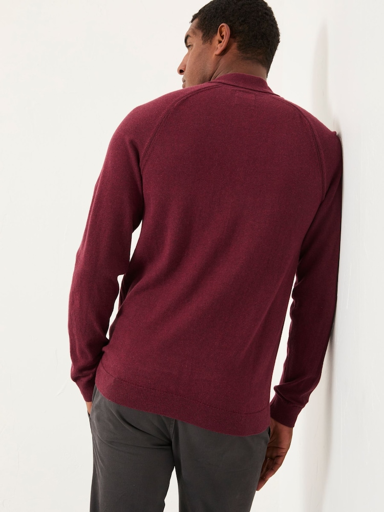 FatFace Rye Claret Zip Collar Knitted Polo Jumper - Image 2 of 5