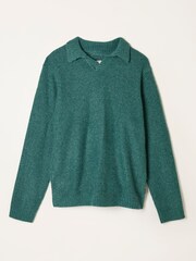 FatFace Calder Emerald Green Split Collar Knitted Jumper - Image 1 of 1