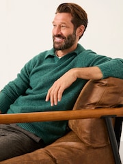 FatFace Calder Emerald Green Split Collar Knitted Jumper - Image 4 of 6