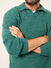 FatFace Calder Emerald Green Split Collar Knitted Jumper - Image 5 of 6