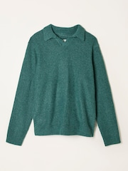 FatFace Calder Emerald Green Split Collar Knitted Jumper - Image 6 of 6