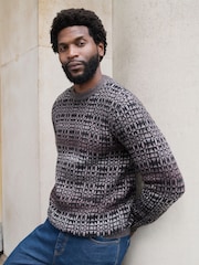 FatFace Dark Natural Blanket Ombre Knitted Crew Neck Jumper - Image 1 of 6