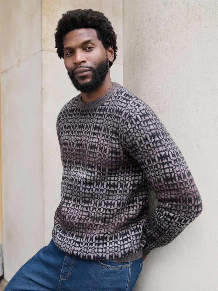 FatFace Dark Natural Blanket Ombre Knitted Crew Neck Jumper - Image 1 of 6