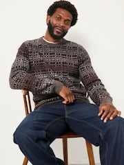 FatFace Dark Natural Blanket Ombre Knitted Crew Neck Jumper - Image 2 of 6