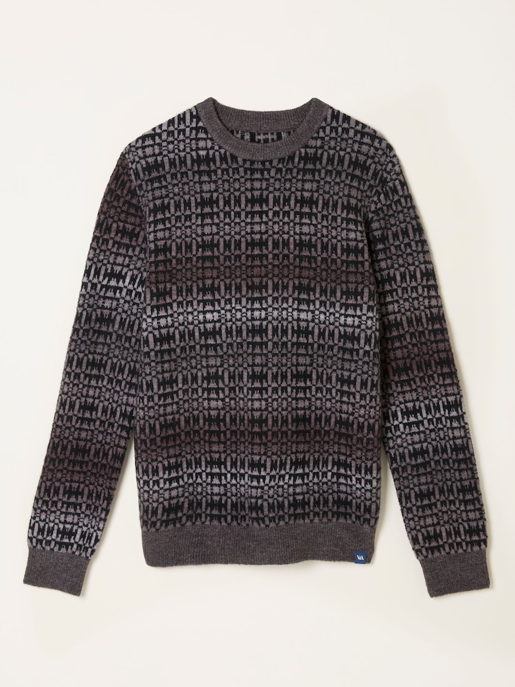 FatFace Dark Natural Blanket Ombre Knitted Crew Neck Jumper - Image 6 of 6