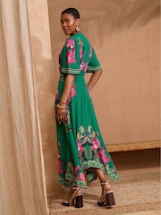 Love & Roses Green Floral Printed Crew Neck Midi Dress - Image 3 of 4