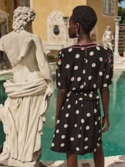 Love & Roses Black Spot Embroidered V-Neck Peplum Mini Dress - Image 4 of 4