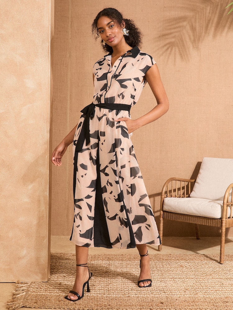 Love & Roses Ivory Geo Printed Belted Midi Shirt Dress - Image 1 of 4 Love & Roses Ivory Geo Printed Belted Midi Shirt Dress - Image 1 of 4