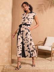 Love & Roses Ivory Geo Printed Belted Midi Shirt Dress - Image 3 of 4