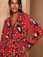 Love & Roses Red Animal Notch Neck Trim Mini Dress - Image 2 of 4