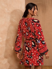 Love & Roses Red Animal Notch Neck Trim Mini Dress - Image 4 of 4