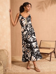 Love & Roses Black Butterfly Sequin Trim Midi Dress - Image 1 of 4