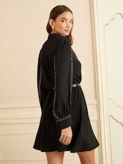 Love & Roses Black Stud Trim Shirt Mini Dress - Image 2 of 4