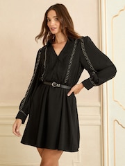 Love & Roses Black Stud Trim Shirt Mini Dress - Image 3 of 4