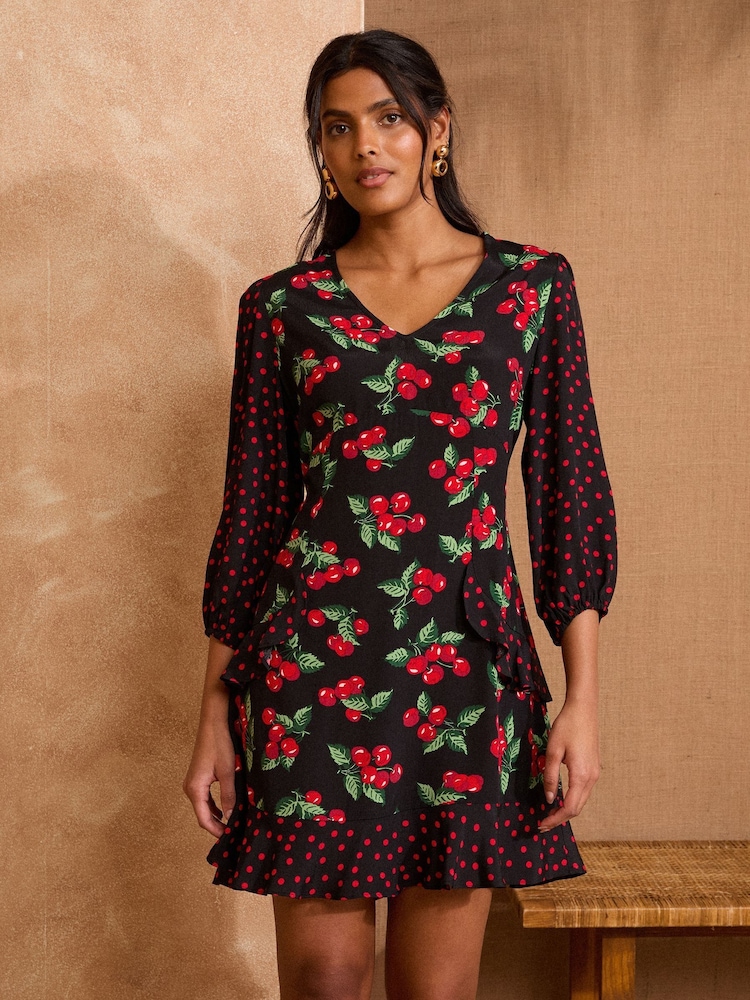 Love & Roses Black Cherry Printed Tea Mini Dress - Image 1 of 4 Love & Roses Black Cherry Printed Tea Mini Dress - Image 1 of 4