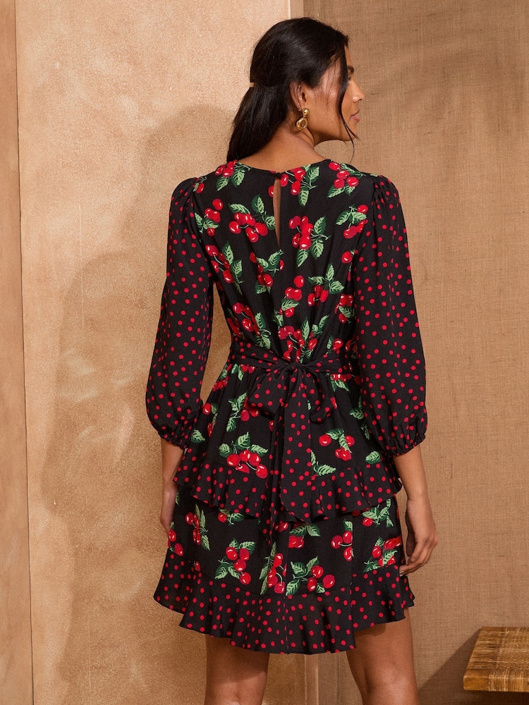 Love & Roses Black Cherry Printed Tea Mini Dress - Image 4 of 4 Love & Roses Black Cherry Printed Tea Mini Dress - Image 4 of 4