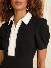 Love & Roses Black Contrast Collar Midi Shirt Dress - Image 2 of 4