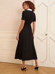 Love & Roses Black Contrast Collar Midi Shirt Dress - Image 3 of 4