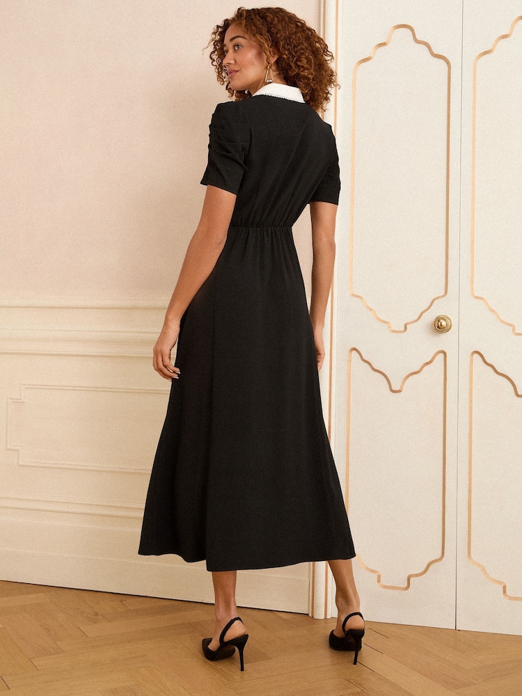 knee length dresses for ladies Black Poet Collar Midi Dress – Mint Velvet main image 0