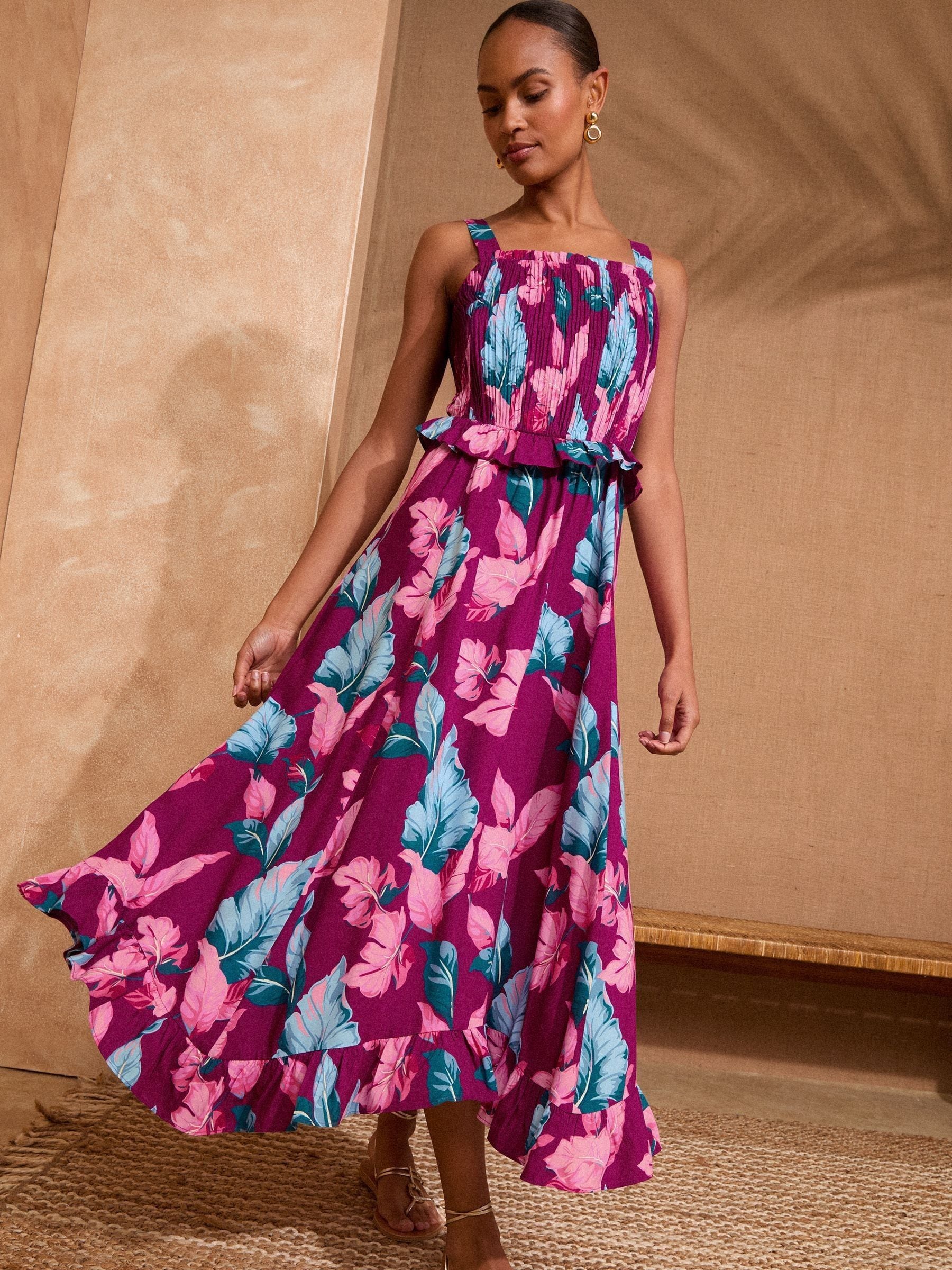 Love & Roses Burgundy Red Printed Midi Sundress