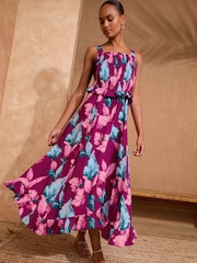 Love & Roses Burgundy Red Printed Midi Sundress - Image 1 of 4