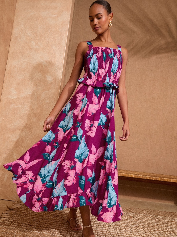 Love & Roses Burgundy Red Printed Midi Sundress - Image 1 of 4