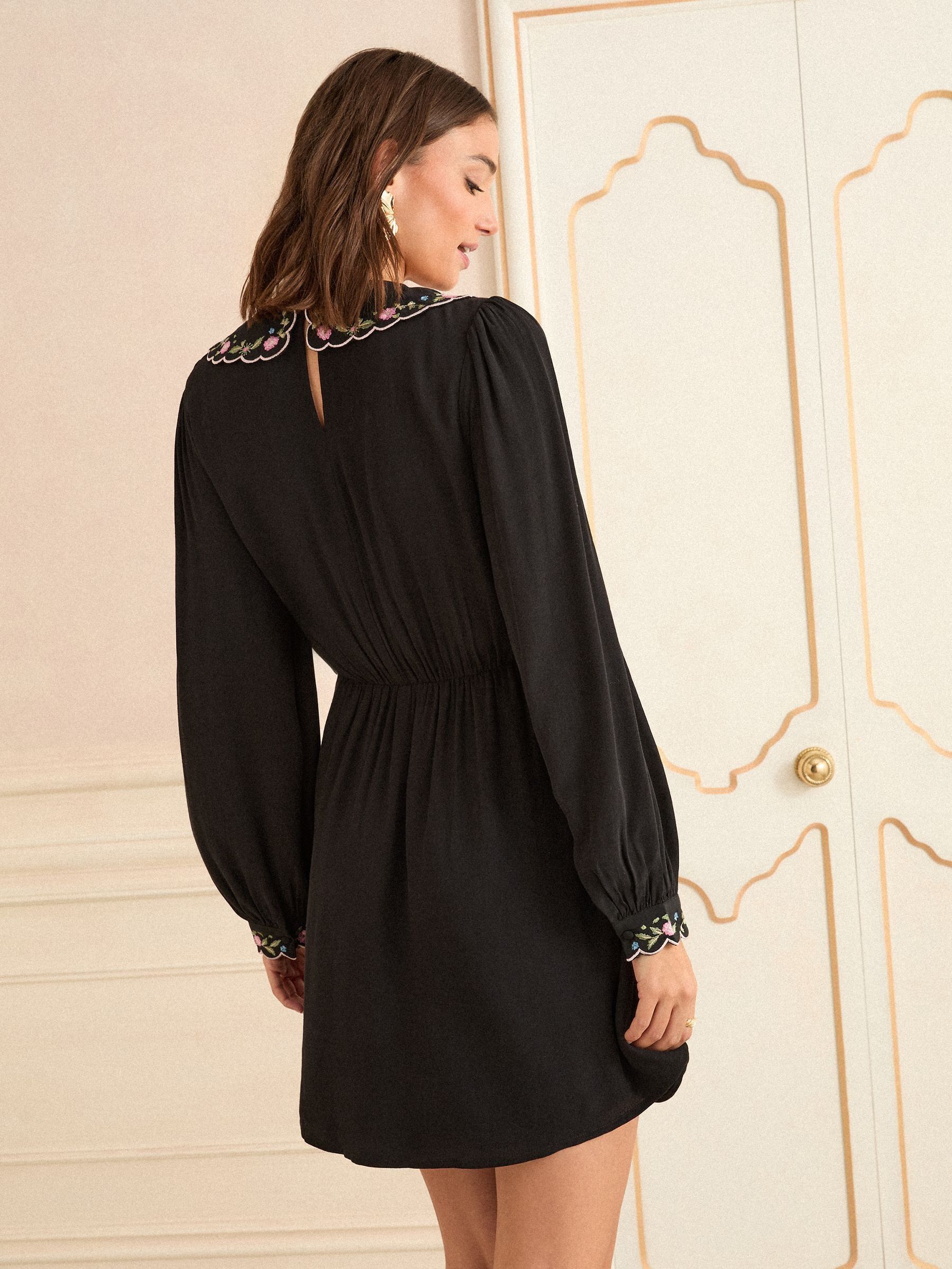 Buy Love & Roses Black Floral Embroidered Scallop Collar Mini