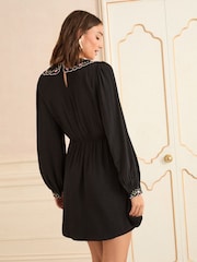 Love & Roses Black Floral Embroidered Scallop Collar Mini Dress - Image 4 of 4