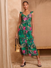 Love & Roses Green Palm Printed Midi Sundress - Image 1 of 4