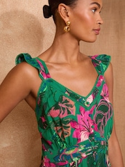Love & Roses Green Palm Printed Midi Sundress - Image 2 of 4