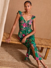 Love & Roses Green Palm Printed Midi Sundress - Image 3 of 4