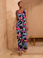 Love & Roses Tie Side Multi Bird Tropical Print Scoop Neck Jersey Midi Dress - Image 4 of 4