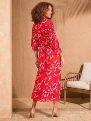 Love & Roses Red Floral Pleated Ruffle Midi Dress - Image 4 of 4