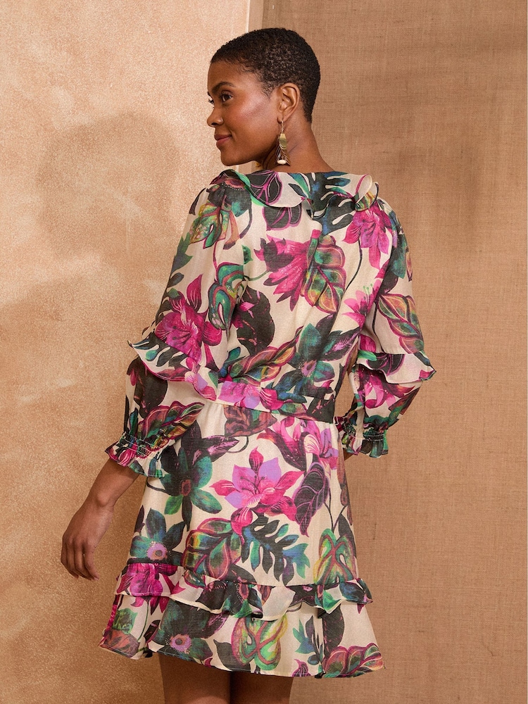 Love & Roses Ivory Floral Mini Print Ruffle Wrap Dress - Image 4 of 4